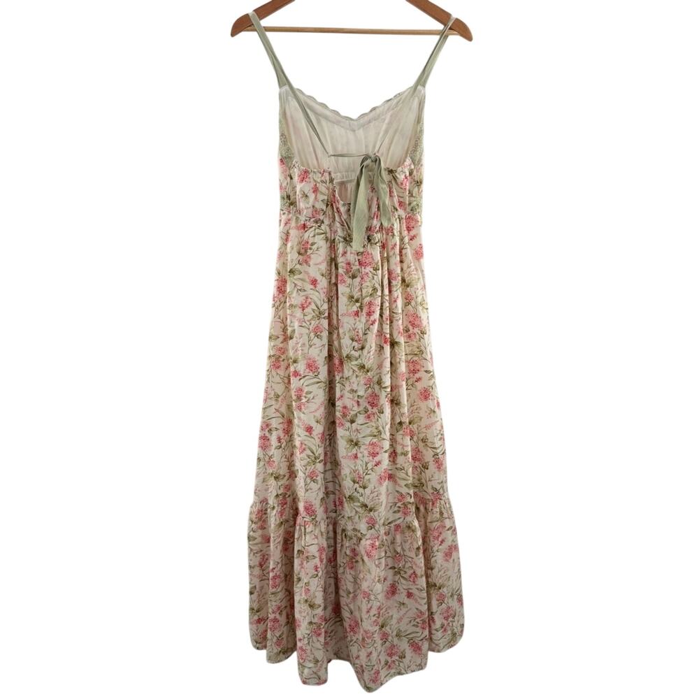 MINE ANTHROPOLOGIE FLORAL LACE TRIM RIBBON STRAP BACK TIE MIDI DRESS SIZE MEDIUM - Picture 10 of 14